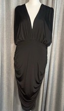 Express NWT Size 8 Tight Ruched Black Dress Sleeveless Knee Length V Neck Women