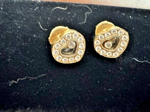 Chopard Rose Gold "happy Diamond" Earrings 18K gold 2 moving diamonds .35 ct