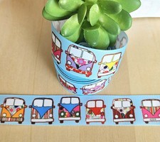 1" 1 YD Volkswagen Bus Grosgrain Ribbon VW 60's Hippie Bus
