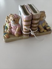 Vintage Hand Painted Teddy Bear Porcelain Bookends 4" x 4"