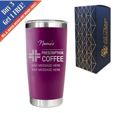 Personalised Dark Pink Travel Cup, Engraved Prescription For Coffee Design 500ml