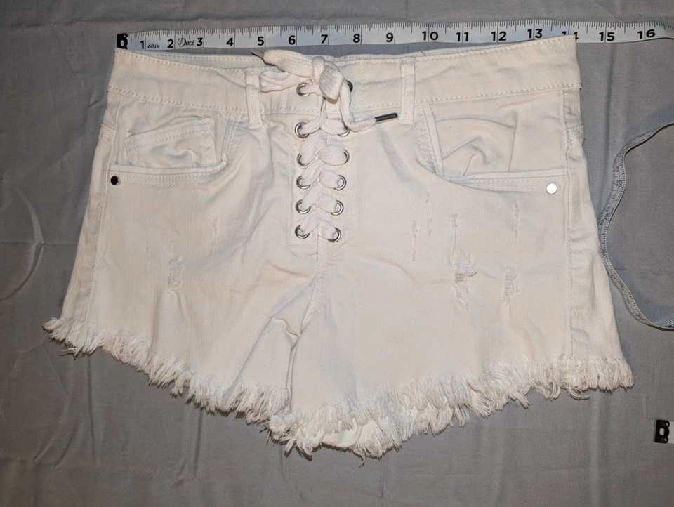 Pantalones Cortos GB Gianni Bini Para Mujer Talla 5 Blanco Envejecido Cierre con Cordones Foto 3 de 4