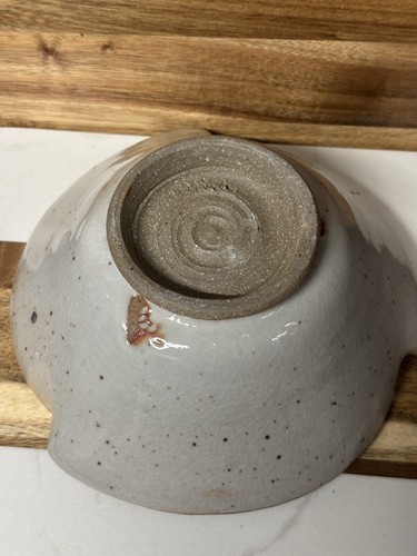 Art Pottery Serving Bowl Ruffled Edge Speckles Small Signed - Picture 3 of 5