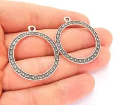 2 Round Circle Dangle Connector Antique Silver Plated Charms jewelry Accessories