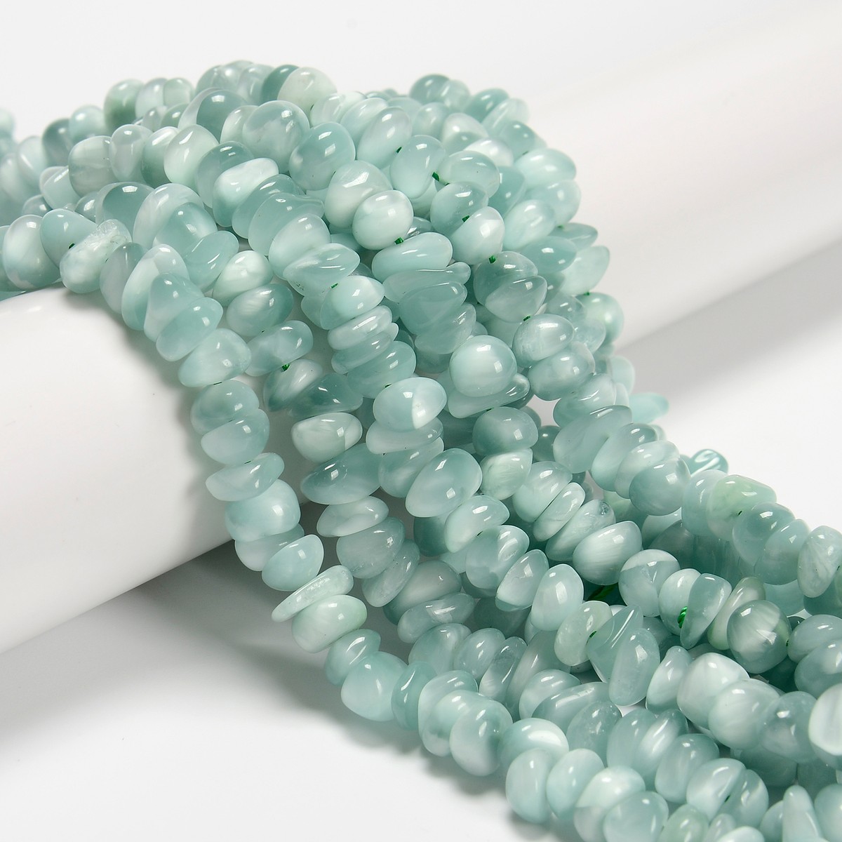 Iridescent Dark Green Moonstone Irregular Pebble Nugget Chip 5-6mm 7-8mm  16''Str