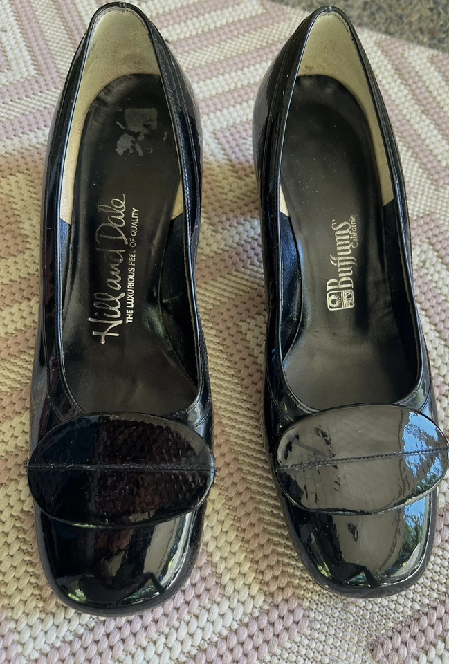 VTG 1960s HILL AND DALE Black Patent Leather Heels Shoes US 6.5 AA Mod - Image 2 of 4