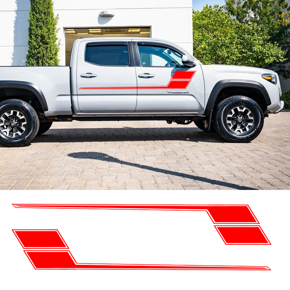 For Toyota Tacoma Tundra 2X Red Side Fender Track Hockey Stripe Vinyl Sticker