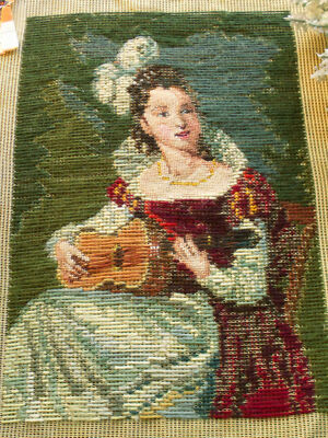 Beautiful Young Guitar Girl Tramme Needlepoint Canvas Tapestry Hand Crafted