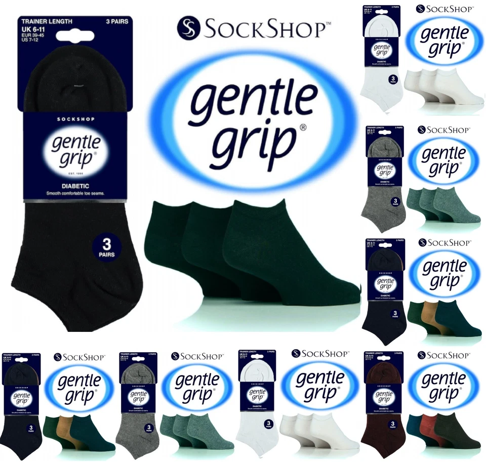 3 Pairs Mens Gentle Grip® Honeycomb Soft Top Non Elastic Diabetic Trainer Socks