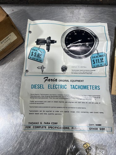 Vintage Faria Diesel Tachometer Gauge Euro Black Stainless Diesel Nos Surplus - Picture 10 of 17