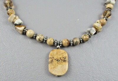 DESIGNER Halskette Sterlingsilber & BILDJASPIS Marlyn Schiff 18' lang NEU