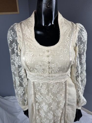Vtg 60s 70s Gunne Sax Off White Cream Lace Bodice Maxi Dress Wedding Boho Sz 11 - Picture 5 of 20