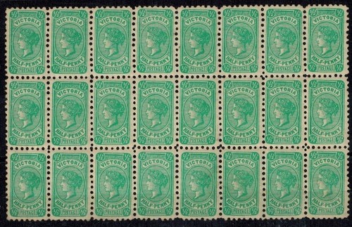 Victoria Block of 24 SG 416a 1/2d Pale Blue Green WMK Upright Inverted MNH Gem - Picture 1 of 2
