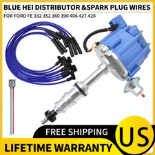 for FORD FE 332 352 360 406 427 BLUE HEI Distributor + 8mm SPARK PLUG WIRES USA