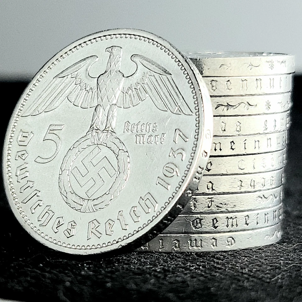 Alemania nazi *Hermosa* Genuina Segunda Guerra Mundial Tercer Reich 5 Reichsmark 90% Moneda de Plata Foto 3 de 4