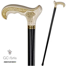 White Wooden Walking Stick Cane for women Ladies wood carved Celtic style Carved