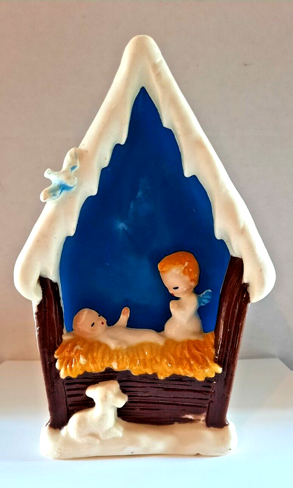 Vintage Gurley Christmas Wax Manger Nativity Glow Star Scene w/o Candle