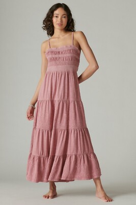 Lucky Brand Embroidered Cotton Beach Maxi Sleeveless Adjustable straps  Dress L | eBay