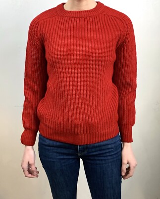 Vintage Chunky Red Cable Knit Sweater Women s S/M Wool Cotton Crochet Pullover