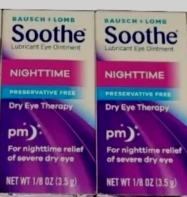 2X Bausch &amp; Lomb Soothe Nighttime Lubricant Eye Ointment 1/8 oz ea Ex 4 ...