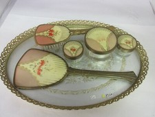 VINTAGE 6 PC CELLULOID DRESSER VANITY SET TRAY INCLUDED M-615