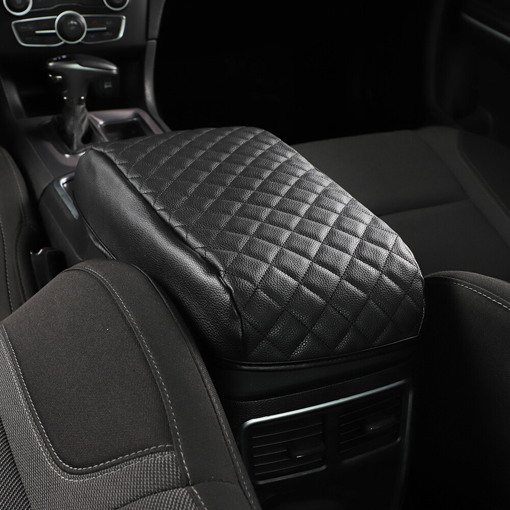 Black PU Leather Organization Box Armrest Pad Cover for Dodge Charger 300c 2011+
