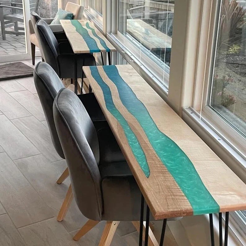 Epoxy River Table Top, Epoxy Dining Table, Walnut Wood Epoxy Table (84x24 Inch)-image