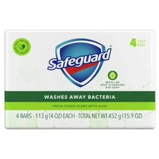Safeguard Antibacterial Deodorant Soap Bar Fresh & Clean White Aloe Vera 4 Count