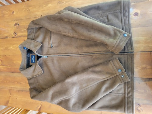 Vintage X Large Dockers Mens Brown Suede Zip Jacket Classic Look Faux Fur Lined - Picture 9 of 17