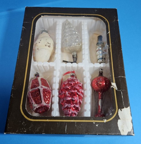 6 NATALI VETRO MERCURIO TEDESCO FORMA MISTA ORNAMENTI VINTAGE FESTIVI CB47 - Foto 2 di 11