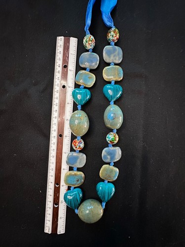 Handcrafted Ceramic Bead Necklace – 6” Blueand aqua blue size 28" - Bild 8 von 9