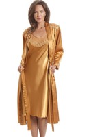 Womens Ladies Nightwear Sleepwear Luxury Satin Gold Wrap And Chemise Set Womens Ladies Nightwear Sleepwear Luxury Satin Gold Wrap And Chemise Set