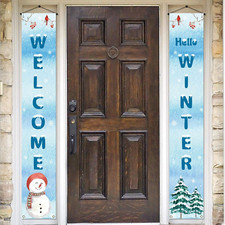 Welcome Hello Winter Porch Banner Snowman Cardinal Christmas Xmas Holiday Front