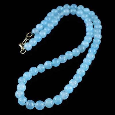 246.50 CTS NATURAL UNTREATED BLUE CHALCEDONY ROUND SHAPE BEADS NECKLACE (DG)