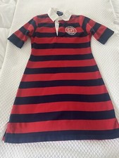 RALPH LAUREN GIRLS DRESS SIZE 7-8 RUGBY STYLE RED NAVY WHITE