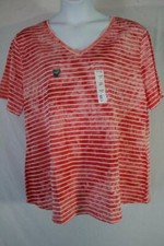 NEW Womens V Neck Tee Plus Size 2X Top Ladies Shirt 20w - 22w Relaxed Fit Stripe
