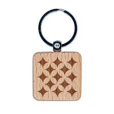 Flowers Circles and Stars Geometric Pattern Engraved Wood Square Keychain