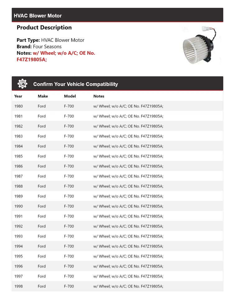 Motor soplador 4 estaciones 1981 1982 1983 1984 1985 Ford F-700 1980-1998 Foto 2 de 4