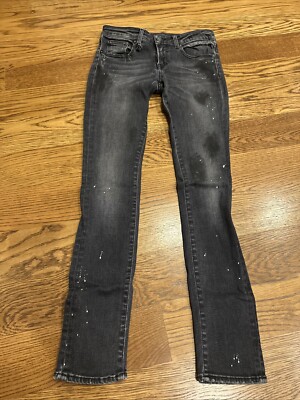 $365 R13 Low Rise Skinny Denim Five Pocket Distressed Jeans Dark Grey Size 25