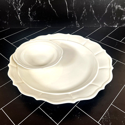 Vintage 1958 N.S. Gustin Off White Chip Dip Vegetable Serving Bowl 14''
