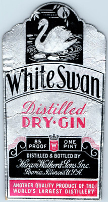 1920s-30s White Swan Dry Gin Hiram Walker & Sons Label WL2