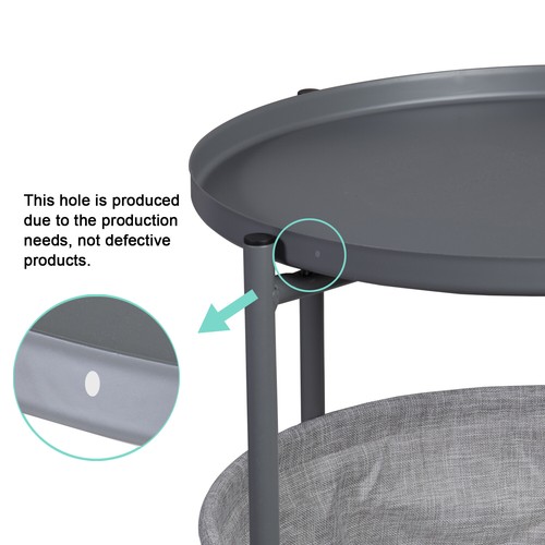 Sofá de mesa redonda mesa auxiliar con cesta de almacenamiento para sala de estar dormitorio, gris - Imagen 8 de 9