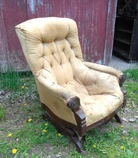 Antique Victorian Platform Rocker Walnut Upholstered Parlor Chair — listing 2