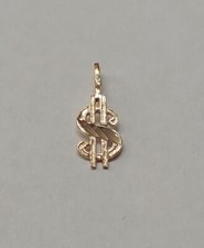  New 14k Yellow Gold Dollar Sign #2 Charm Pendant 