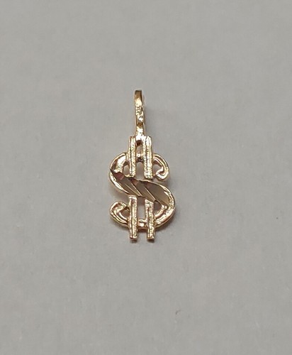  New 14k Yellow Gold Dollar Sign #2 Charm Pendant 
