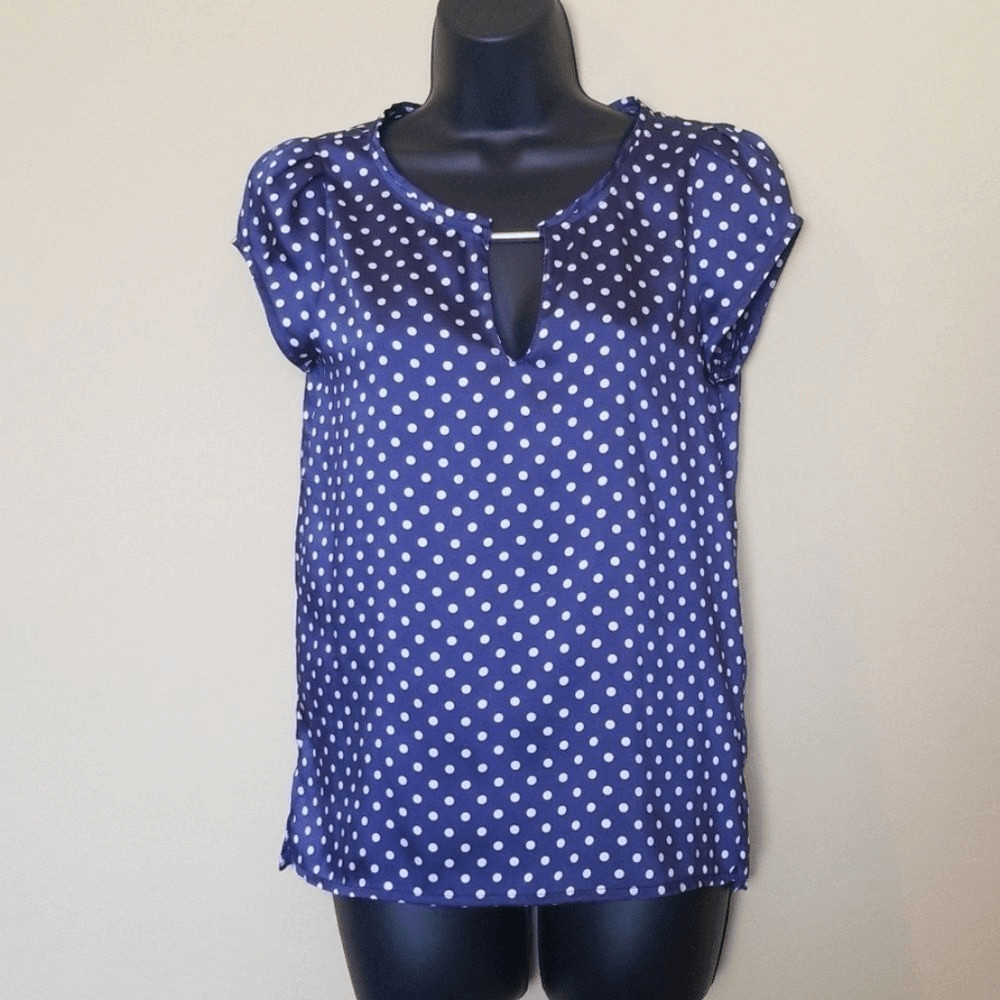Zara Basic Navy Polka Dot Blouse - image 1