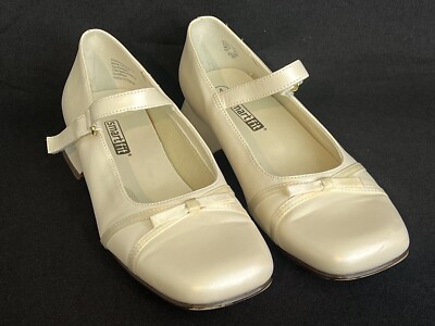 Girls Ivory Sz 4 Communion Wedding Flowergirl Heeled Shoe Smartfit