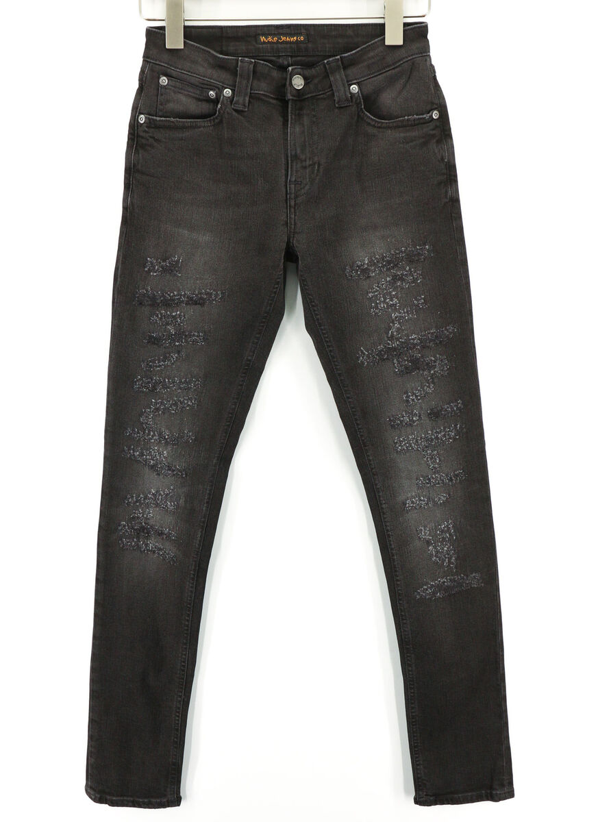 NUDIE Skinny Lin Used Black Men Jeans W28/L32 Distressed Zip NUDIE Skinny Lin Used Black Men Jeans W28/L32 Distressed Zip