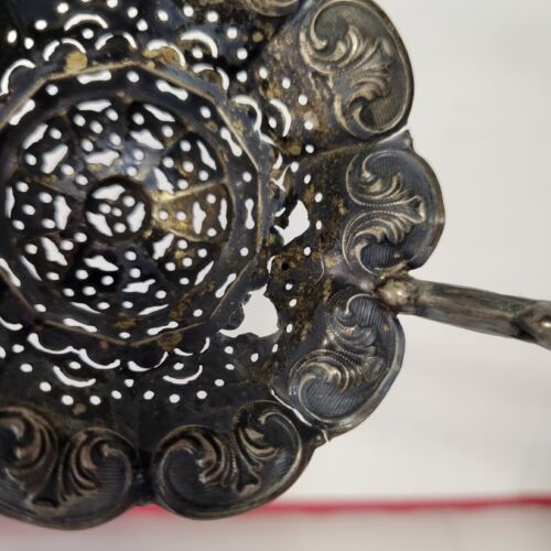 Antico colino da tè in argento sterling design filigrana manico esotico bianco sporco - Foto 4 di 14