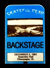 Grateful Dead Backstage Pass Illinois Fighting Illini Assembly 12/2/81 12/2/1981